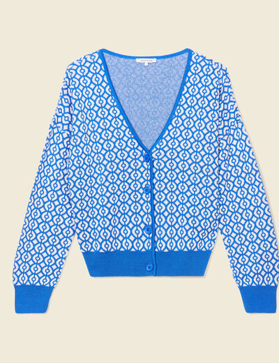 Gilet manches longues boutonné bleu femme