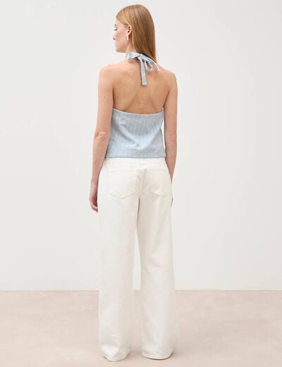 Jeans wide leg taille bascul&eacute;e denim blanc femme