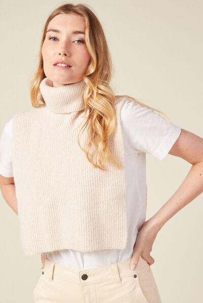 Col roulé tricoté creme femme