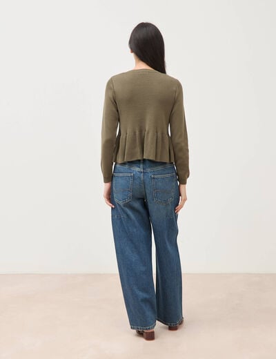 Pull col rond manches longues vert kaki femme
