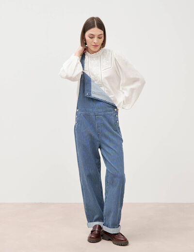 Salopette en coton aspect jeans denim stone femme