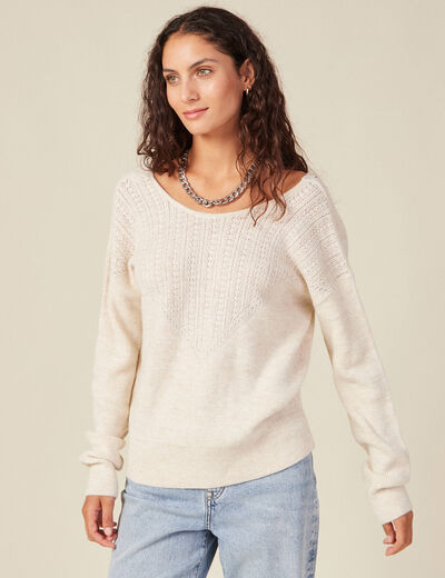 Pull manches longues creme femme