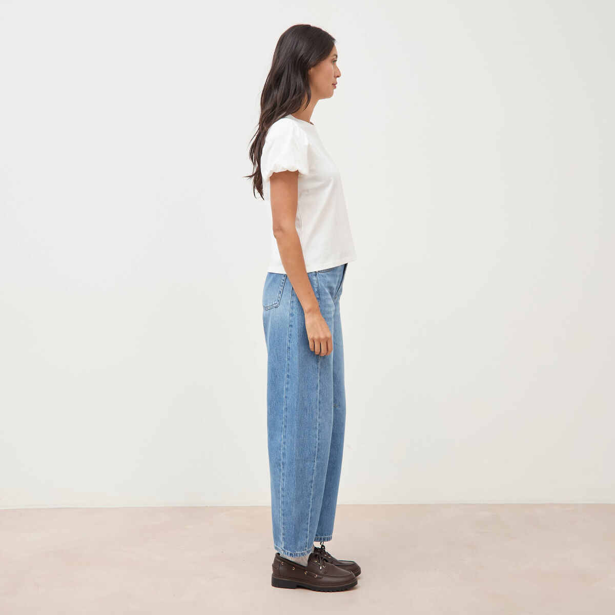 T-shirt effet boule manches courtes ecru femme