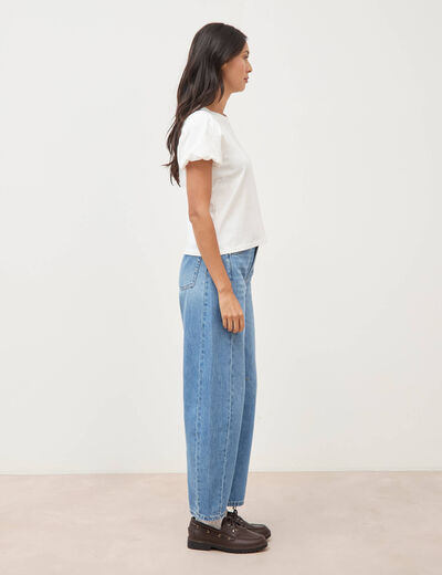 T-shirt effet boule manches courtes ecru femme