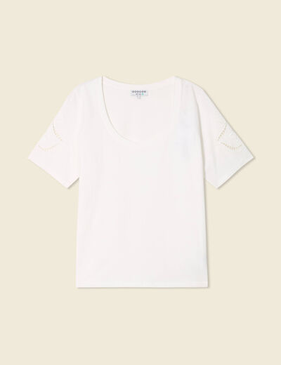 T-shirt manches courtes brodé ecru femme