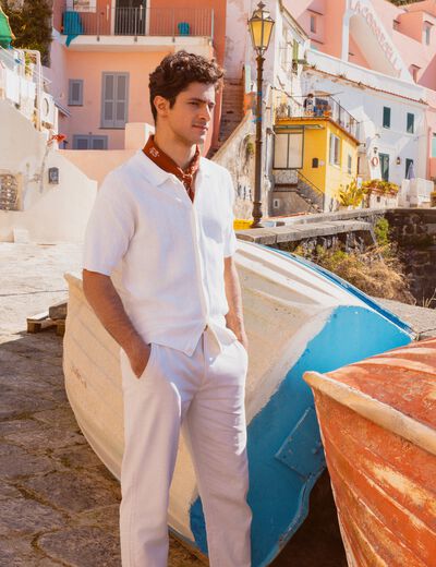 Chemise manches courtes tricot ecru homme