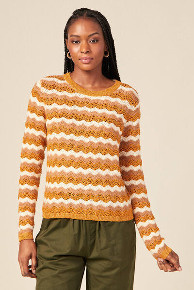 Pull ajouré éco-responsable rouge foncé femme