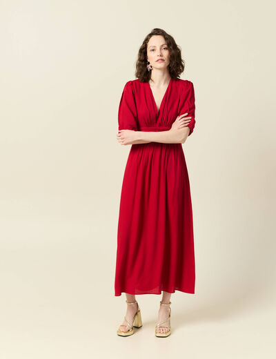 Robe longue évasée rouge foncé femme