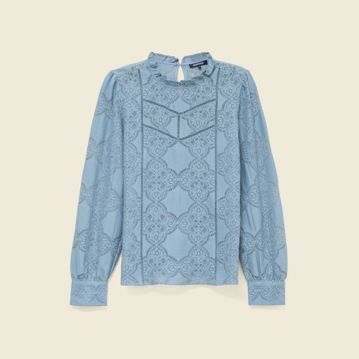 Blouse cintr&eacute;e dentelle manches longues gris femme