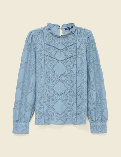 Blouse cintr&eacute;e dentelle manches longues gris femme