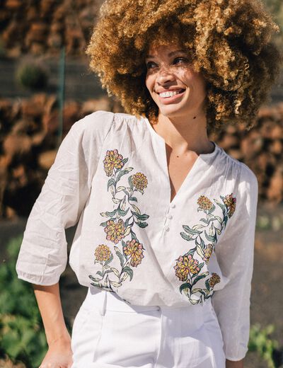Blouse manches 3/4 blanc femme