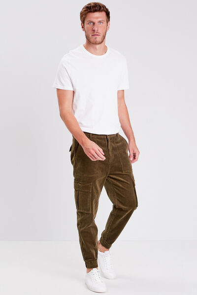 Pantalon battle velours vert kaki homme