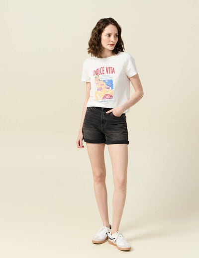 T-shirt manches courtes ecru femme