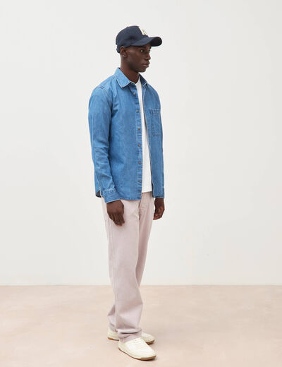 Chemise col am&eacute;ricain manches longues denim stone homme