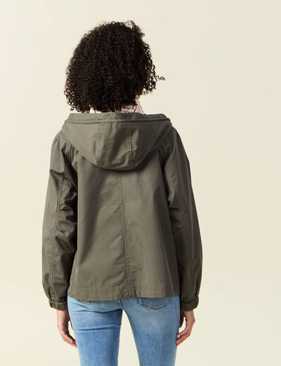 Parka oversize d&eacute;perlante &agrave; capuche vert kaki femme