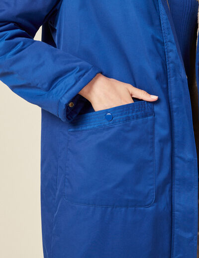 Parka droite à capuche doublée bleu electrique femme