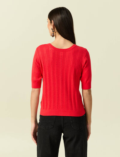 Gilet manches coude col rond rouge fonc&eacute; femme
