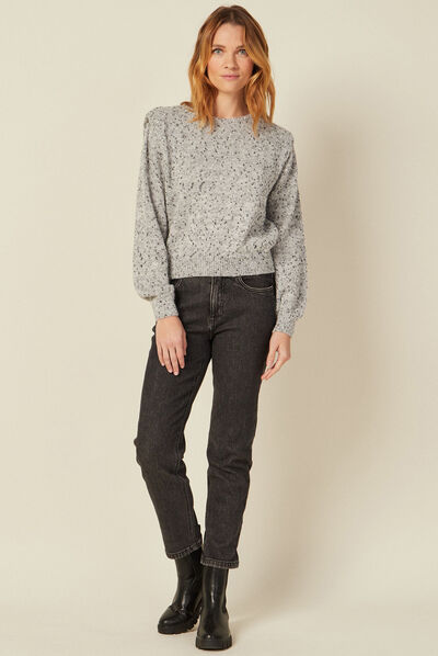 Pull manches longues gris clair femme
