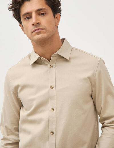 Chemise droite en coton manches longues beige homme