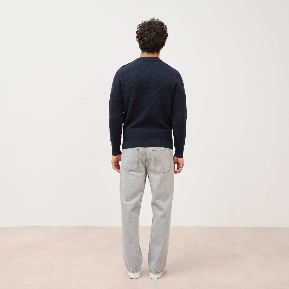 Pull manches longues col rond bleu marine homme