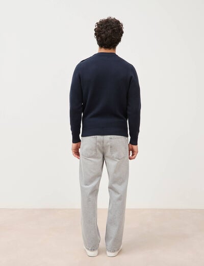 Pull manches longues col rond bleu marine homme