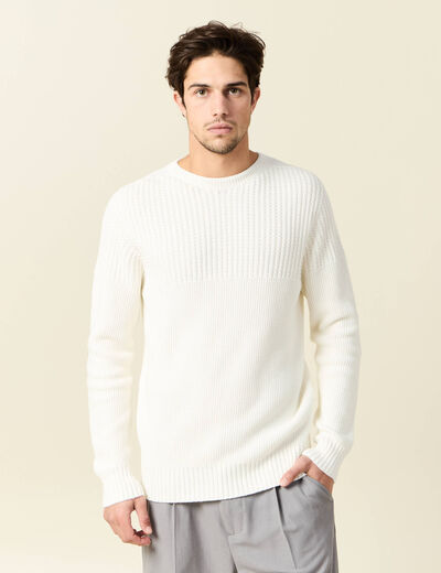 Pull manches longues fabriqué en France ecru homme