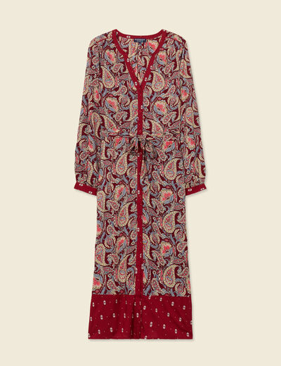 Robe midi chemise évasée rouge foncé femme