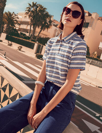 Polo manches courtes ecru femme