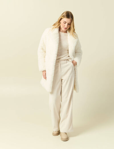 Manteau oversize long effet polaire creme femme