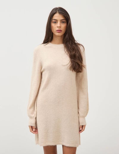 Robe droite courte manches longues creme femme