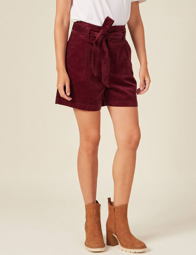 Short paperbag velours prune femme
