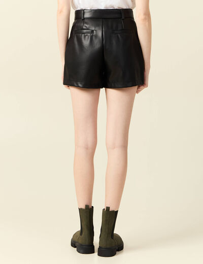 Short similicuir ceinturé noir femme