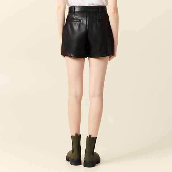 Short similicuir ceinturé noir femme
