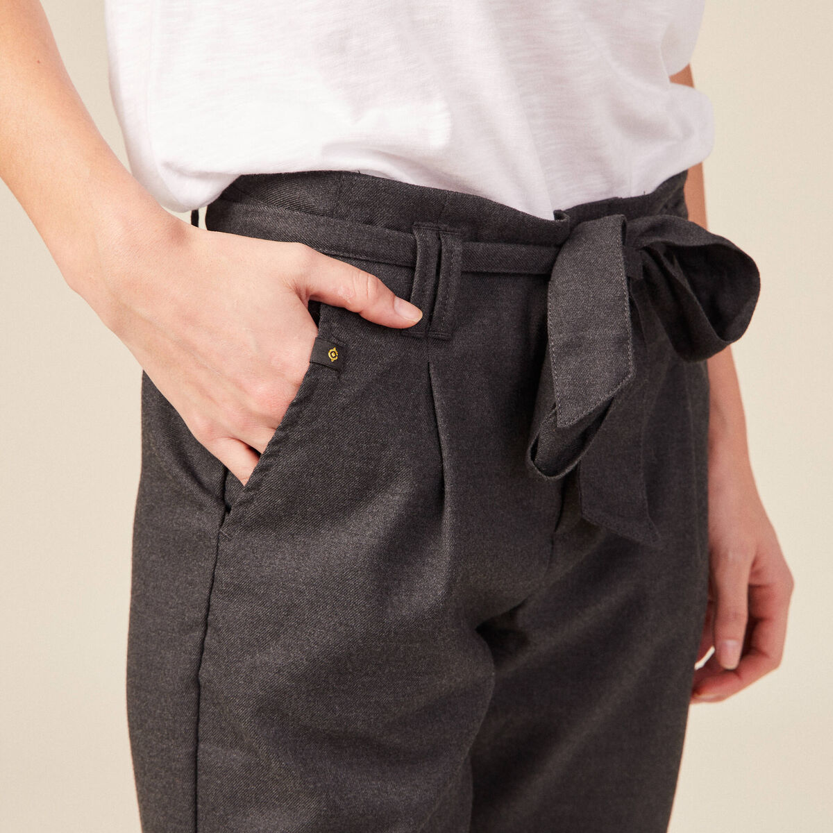 Pantalon paperbag gris femme
