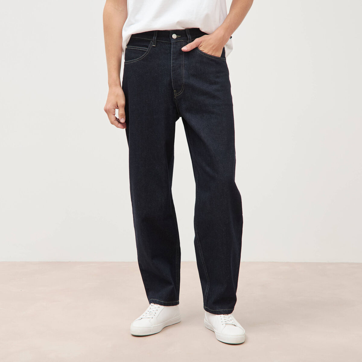 Jeans large longueur 32 en coton denim brut rinse homme
