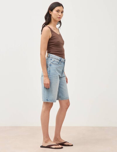 Bermuda large taille haute en coton denim used femme