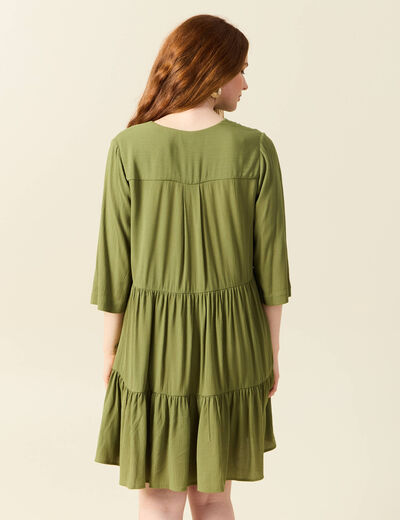 Robe évasée manches 3/4 vert kaki femme