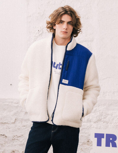 Veste sherpa col montant manches longues ecru homme