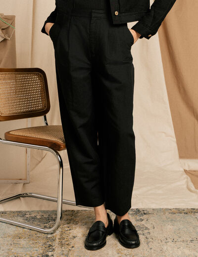 Pantalon barrel coupe loose taille haute noir femme