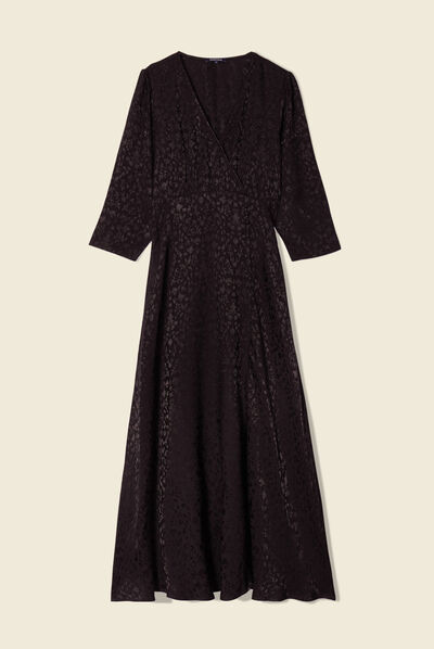 Robe longue évasée satin noir femme
