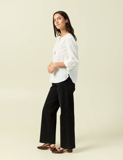 Chemise en coton manches 3/4 ecru femme
