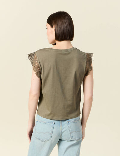 T-shirt manches courtes vert kaki femme