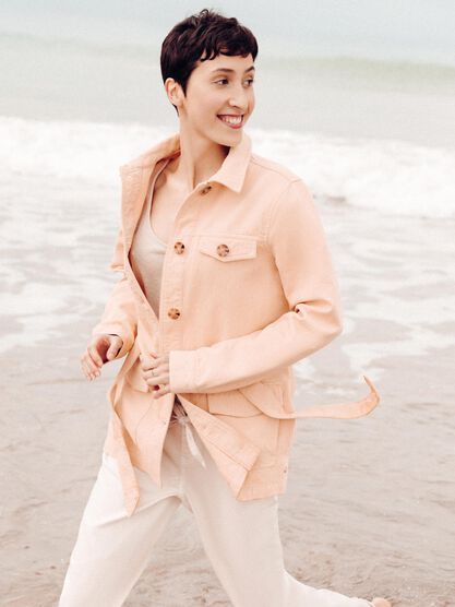 Veste droite ceinturee camel femme