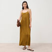 Robe bretelle satin&eacute;e col rond vert olive femme