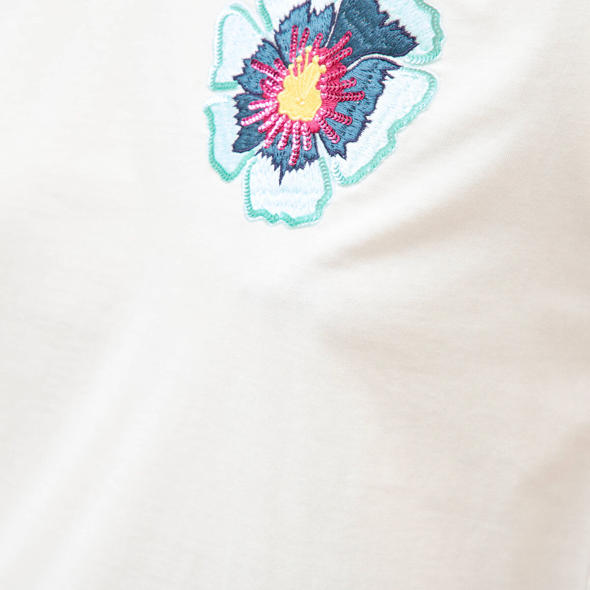T-shirt droit col rond manches courtes ecru femme