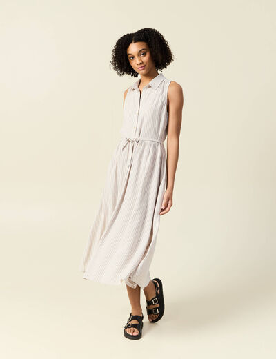 Robe longue évasée ceinturée blanc femme