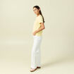 T-shirt cintr&eacute; col rond manches courtes jaune pastel femme