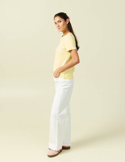 T-shirt cintr&eacute; col rond manches courtes jaune pastel femme