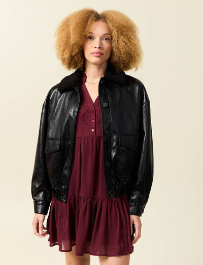 Veste oversize manches longues doubl&eacute;e noir femme
