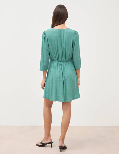 Robe manches longues col v vert femme